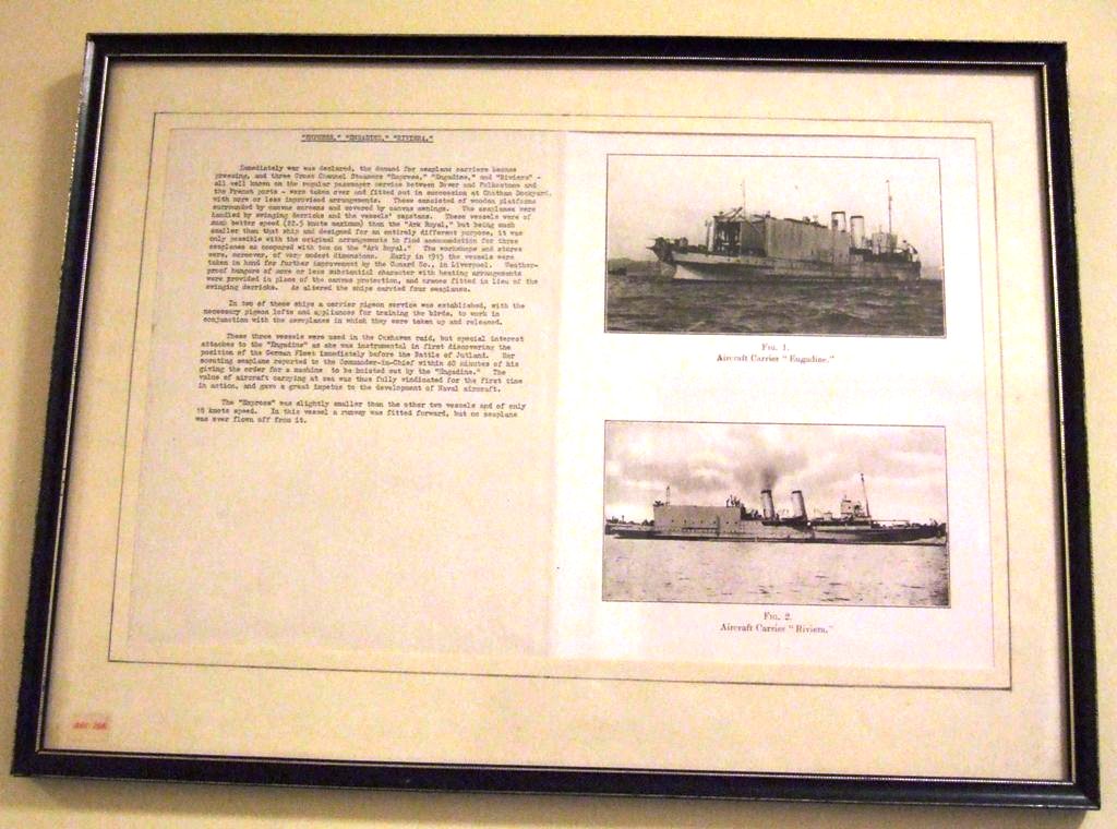 FRAMED PHOTOS
HMS Engadine & Riviera. with explanatory text.
