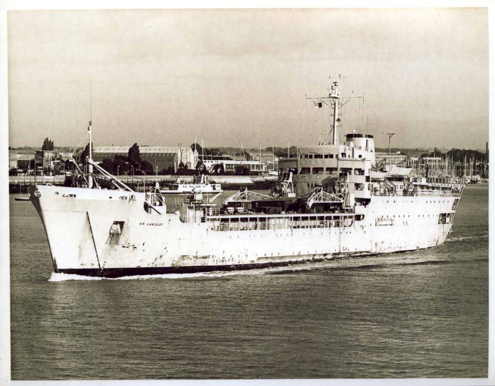 RFA SIR LANCELOT
Shortly after return from Falklands, 1982, sporting 40mm Bofors and a black sheep funnel badge.
