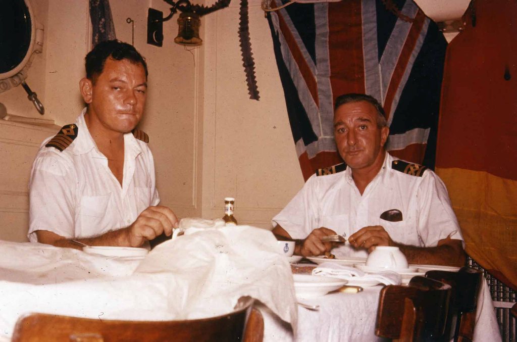 RFA FORT CONSTANTINE
Capt FG Edwards & CEO V Cooney.
Christmas Day at Christmas Island 1957.

