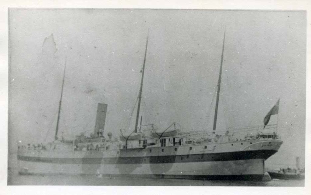 RFA MAINE (1) 1905-1914
Hospital Ship.  GRT 2816. Built as the cargo ship Swansea in West Hartlepool in 1887. 315 x 40 x 20 feet. Single screw triple expansion. Loaned as hospital ship for the Boer War but actually went to China for the Boxer Rebellion. At the end of the war in 1901 she was presented to the Admiralty as its first permanent hospital ship. Designated as RFA (the first) in 1905. Wrecked off Mull 1914. 
Modern copy of poor quality original photo.
