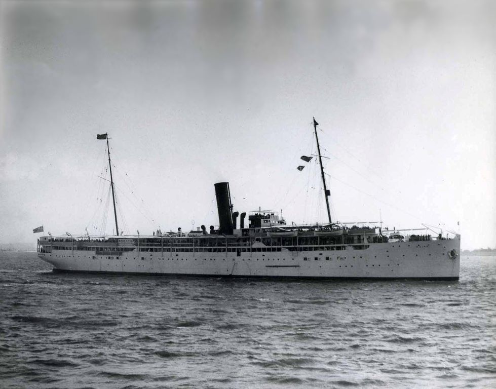 RFA MAINE (3)  1921-1947
Hospital Ship.  GRT 5891. Built Fairfield, Glasgow in 1902, as Panama for PSNC. 401 x 52 x 34 feet. Twin screw triple expansion. Chartered as hospital ship during WW1 and purchased by Admiralty 1920. Most of her career with the Med Fleet except briefly China 1926 and Jubilee Review 1935. Busy during Spanish Civil and Graeco-Turkish wars. Normally based in Marsamuscetto, Malta and during WW2 at Alexandria.
Damaged by near miss in air raid 1941. Further damaged in Corfu Incident 1946. Paid off , sold and scrapped 1947. 
Modern copy by Wright & Logan from a damaged original.
