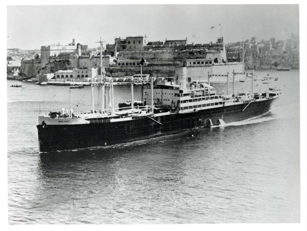 RFA RELIANT (1)  1933-1948
GRT 7928. Built as London Importer by Furness, Tees in 1922.
450 x 58 x 38 feet. Single screw steam turbine.
Bought 1933 and converted to Naval & Victualling Store Issuing ship. Med Fleet and victualling supply depot in Marsamuscetto, Malta until 1939. Then Mombasa and East Indies until 1946. Sold to Maltese owners 1948. Scrapped 1962. 

