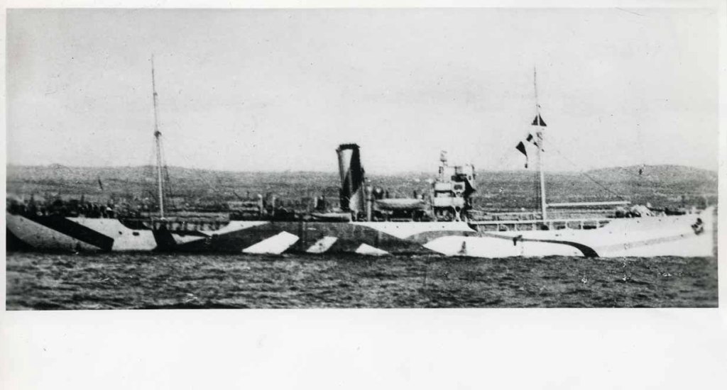 RFA RAPIDOL  1917-1948
In dazzle camouflage. Built West Hartlepool. East Indies 1925 - 1927 at Trincomalee, the South Atlantic at Simonstown 1928 - 1932. Reserve until 1935. Scapa Flow 1939 -1944 and Normandy Beachhead, then Pacific Fleet Train and Hong Kong. Sold to Mollers. Scrapped 1955.
Modern copy.
