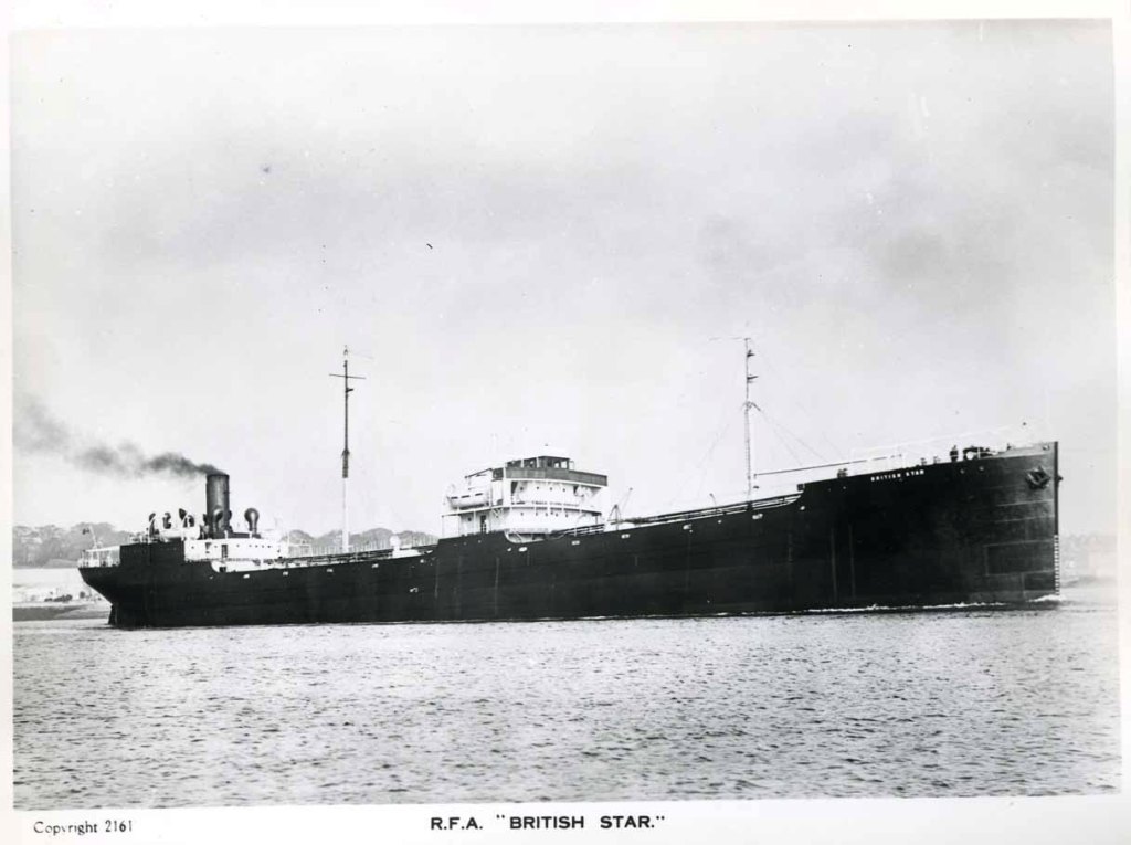 RFA OLYNTHUS (1)
As British Star.  Built Swan Hunter 1918. Managed by BTC for Admiralty 1922 - 1936. Present at the Battle of the River Plate and allegedly received a signal -" If the Graf Spee comes your way, let her through!" Escort oiler 1941 , Eastern Fleet 1942 - 1945. Sold to Italy. Scrapped 1960.
