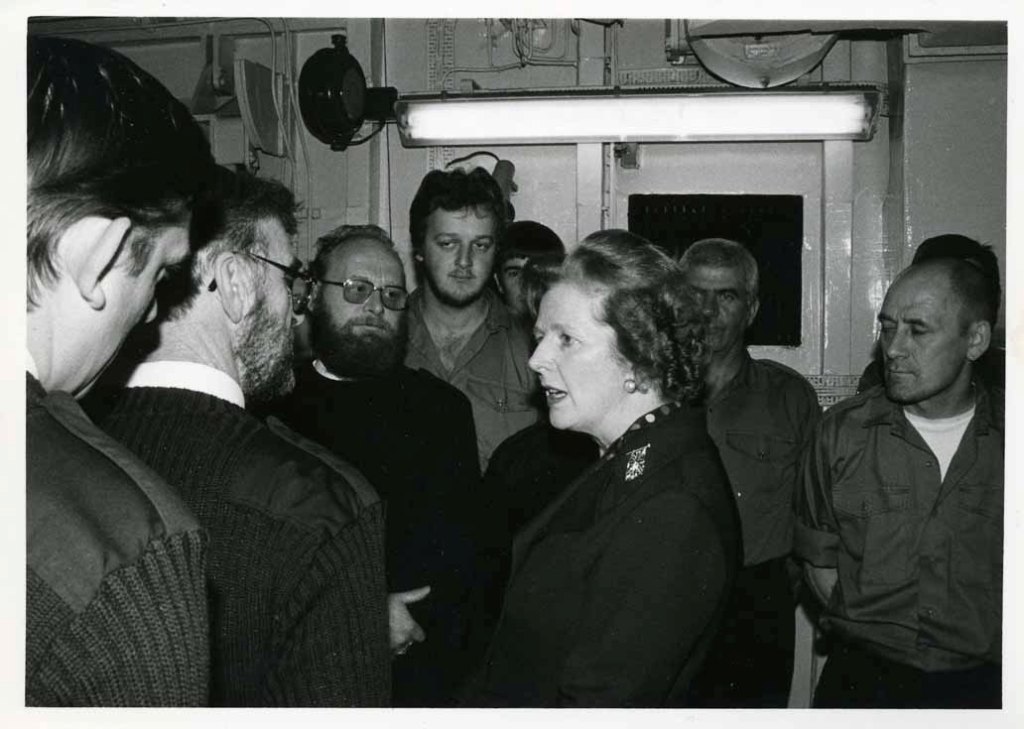 Margaret Thatcher
Visiting RFA FORT GRANGE, Falklands January 1983. (Force 4 Autumn 1983.)
