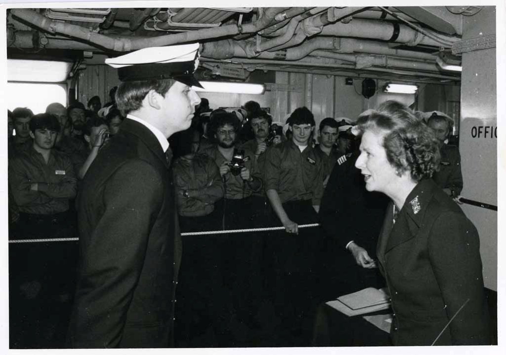2nd Officer Ian Povey
Presented with Queen's Commendation for Brave Conduct  by Mrs Thatcher, RFA FORT GRANGE, Falklands January 1983. ( Force 4 Autumn 1983.)
