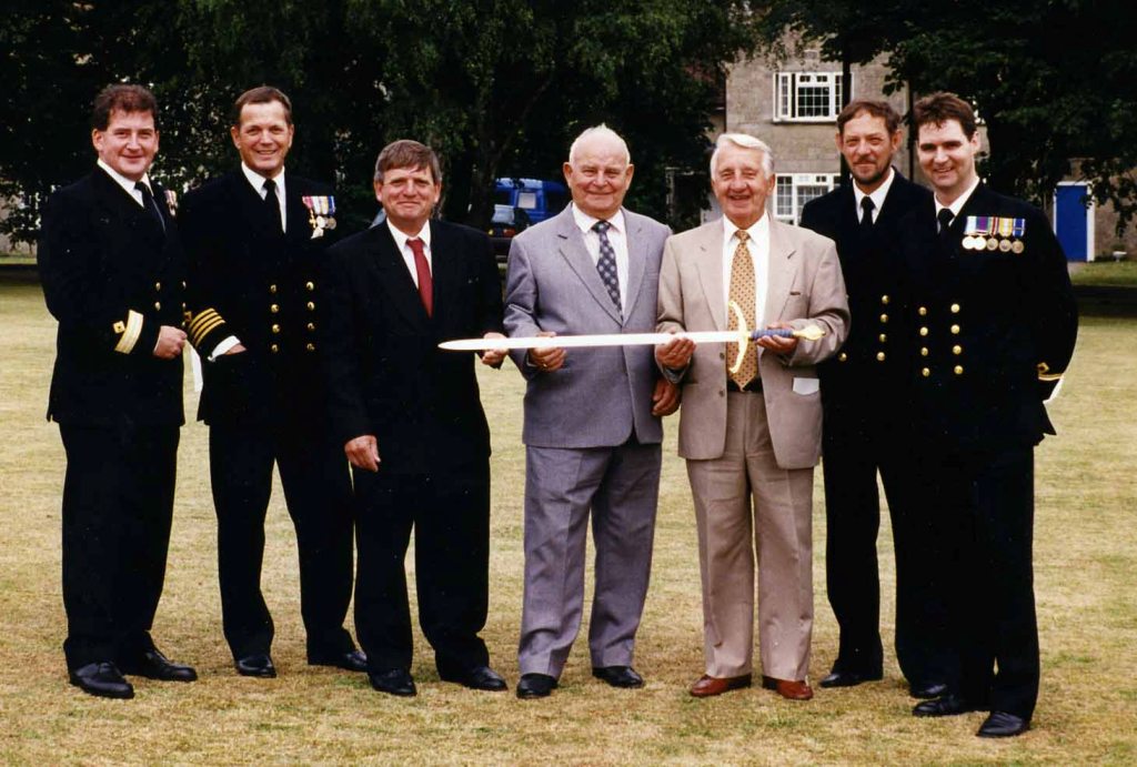 Wilkinson Sword of Peace
1997, jointly awarded to RFA SIR GALAHAD for support to UN operations in Angola 1995.
Hullavington Barracks 25 July 1997.
Messrs Gatenby, Walworth, MacLean, Lee, Duncan, Lowe, Prunty.
