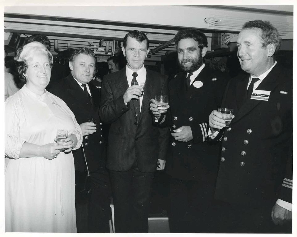 RFA OLMEDA
Cocktail party Wellington 1983.
F Newby, Peter Taylor, Colin Campbell.
