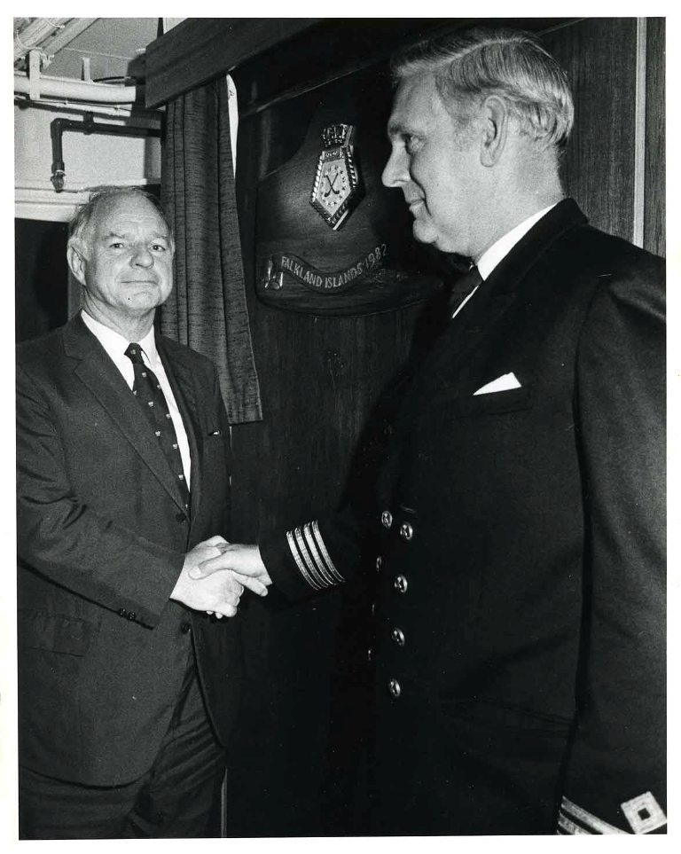 RFA ENGADINE
Battle Honours unveiling, August 1984
 Mr Ken Pritchard & Captain John Roddis.
