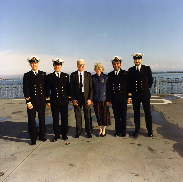 RFA ARGUS
Visit by Lady Pamela Blelloch at Portland.
Captain Peter Taylor.
