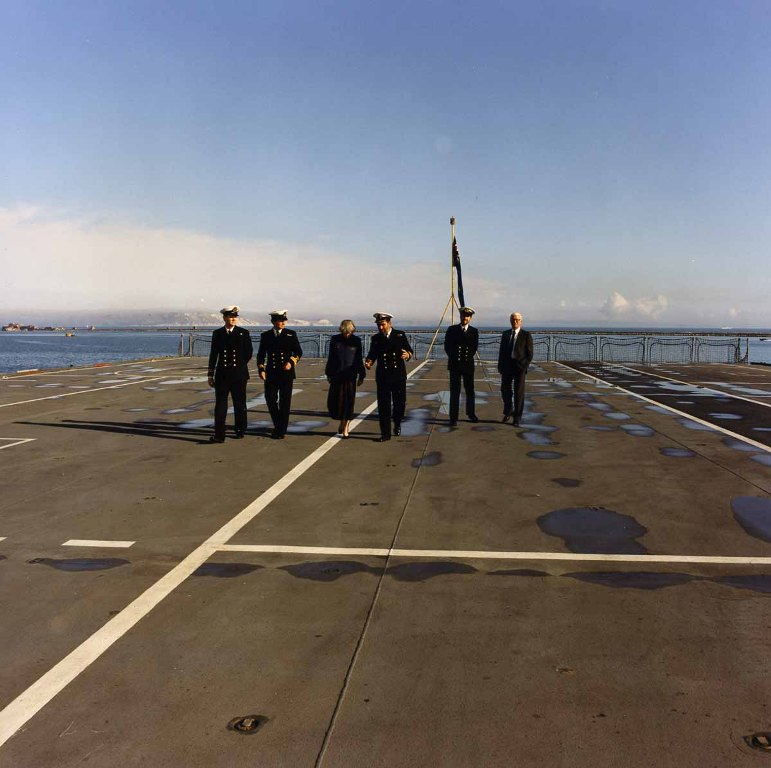 RFA ARGUS
Visit by Lady Pamela Blelloch at Portland.
Captain Peter Taylor.
