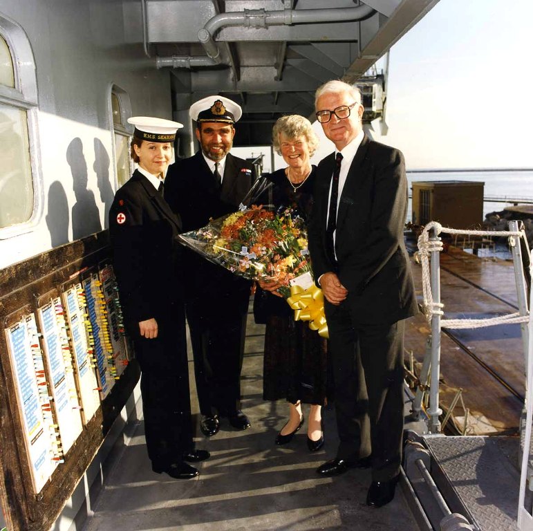 RFA ARGUS
Visit by Lady Pamela Blelloch at Portland.
Captain Peter Taylor.
