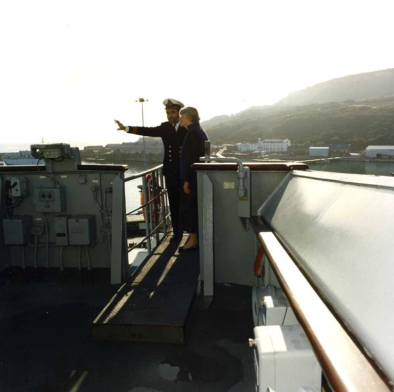 RFA ARGUS
Visit by Lady Pamela Blelloch at Portland.
Captain Peter Taylor.
