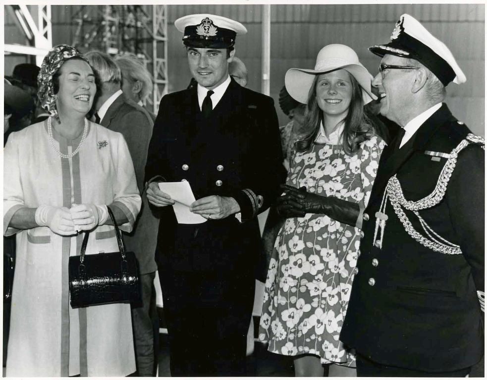 RFA BLACK ROVER
Launch at Neptune Shipyard, Walker, August 1973.
Mrs Chambers, Lt Trewby, Mrs Trewby, Capt Chambers (Sec. to CFS).
