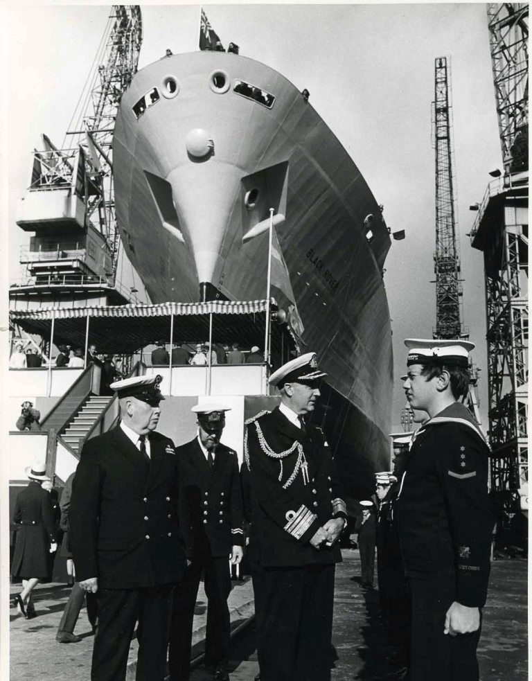 RFA BLACK ROVER
Launch at Neptune Shipyard, Walker, August 1973.
 VADM Trewby (CFS)
