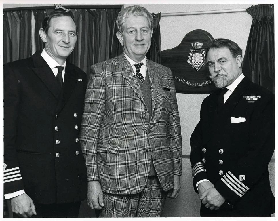 RFA SIR LANCELOT
Capt Jeremy Carew, Capt Chris Purtcher-Wydenbruck OBE & Capt Gordon Butterworth.
Falklands Battle Honour, January 1985.
