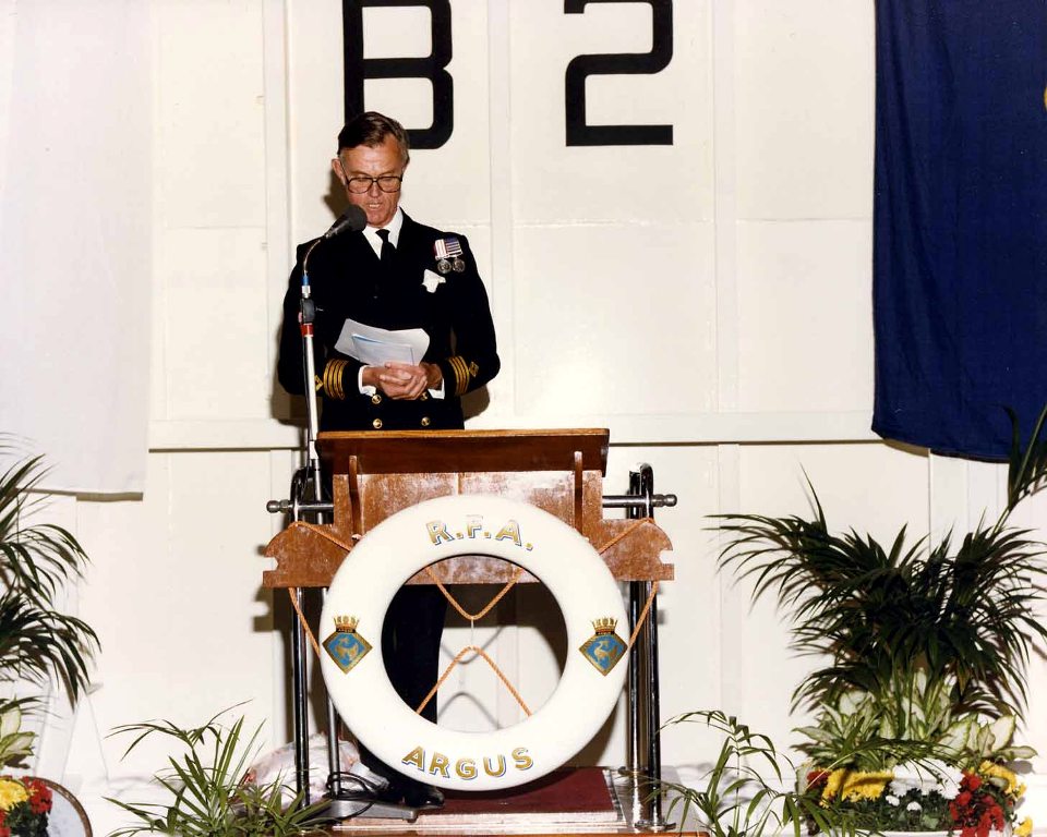 RFA ARGUS
Service of Dedication, July 1988.
 Cdre Dick Thorn.
