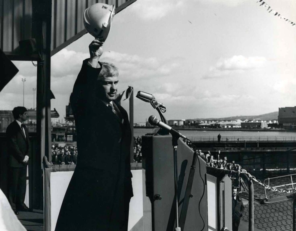 RFA ARGUS
Renaming ceremony at Harland & Wolff, Belfast, March 1987.
Lady Sponsor, Lady Pamela Blelloch.
