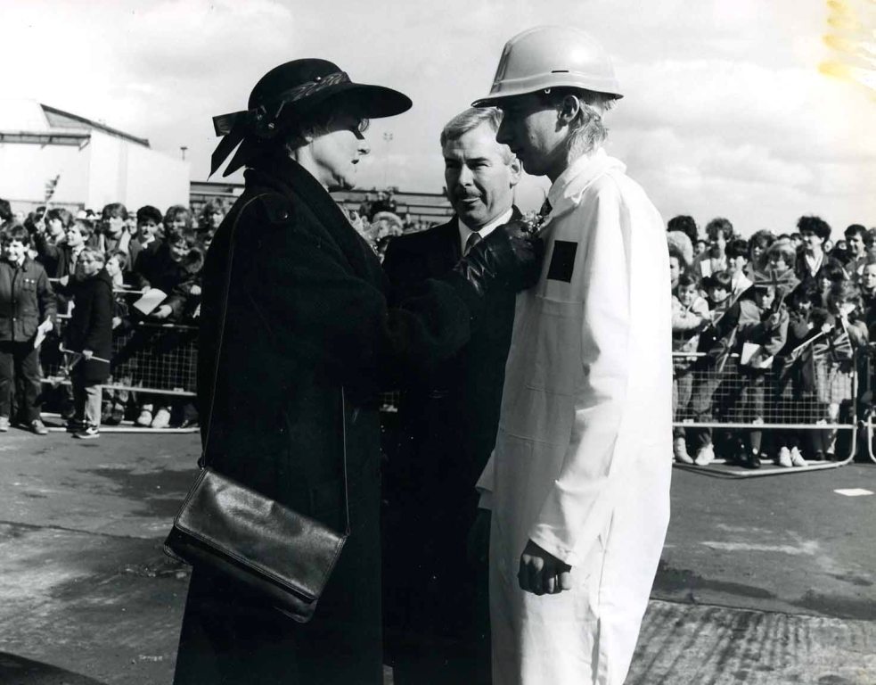 RFA ARGUS
Renaming ceremony at Harland & Wolff, Belfast, March 1987.
Lady Sponsor, Lady Pamela Blelloch.
