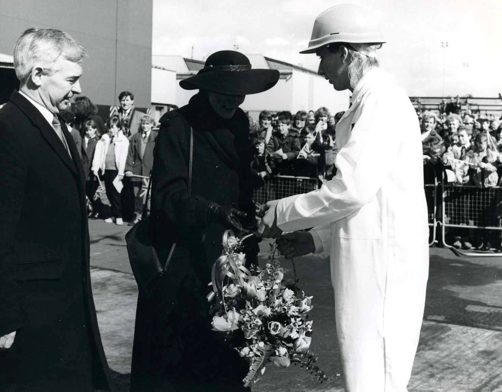 RFA ARGUS
Renaming ceremony at Harland & Wolff, Belfast, March 1987.
Lady Sponsor, Lady Pamela Blelloch.
