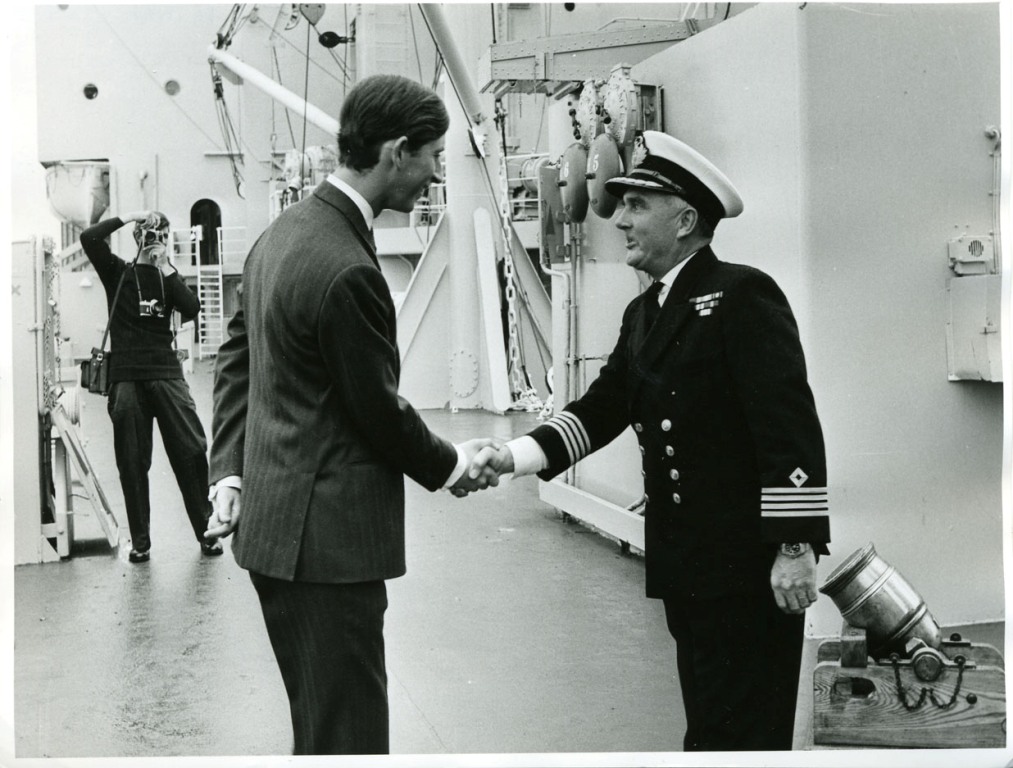 HRH PRINCE CHARLES
Visit to RFA RESOURCE, Fleet Review, Torbay, 1969.
Captain David Evans.
