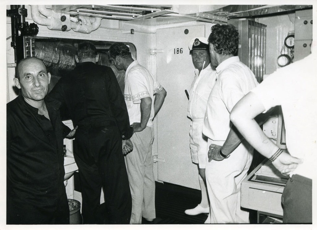 RFA BLUE ROVER
HRH Prince Philip viewing engines with Mr Peach, Ruston Engineer.
