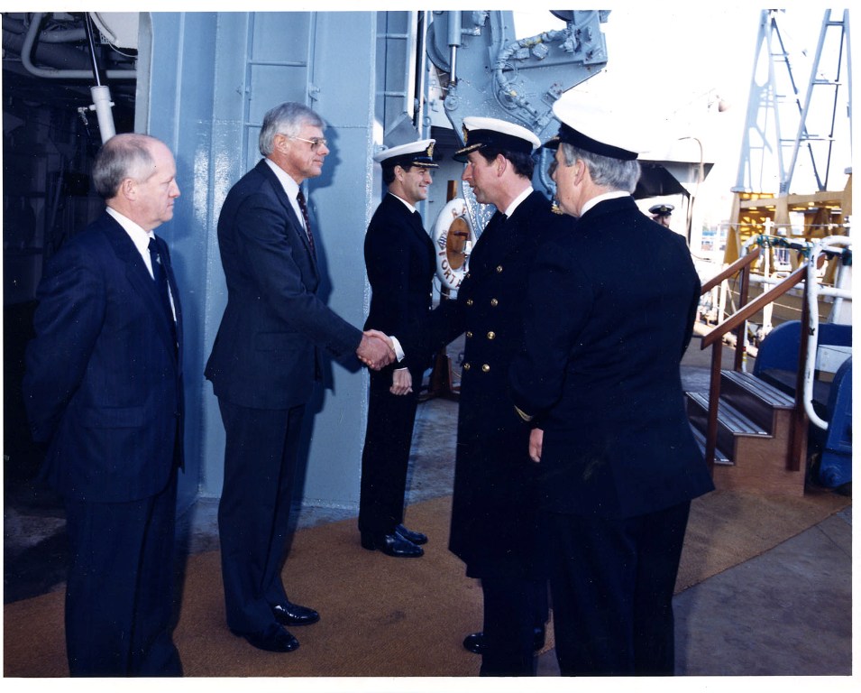 RFA FORT AUSTIN
Visit by HRH Prince Charles & Princess Diana, Devonport 1991.
Captain Peter Lannin.
