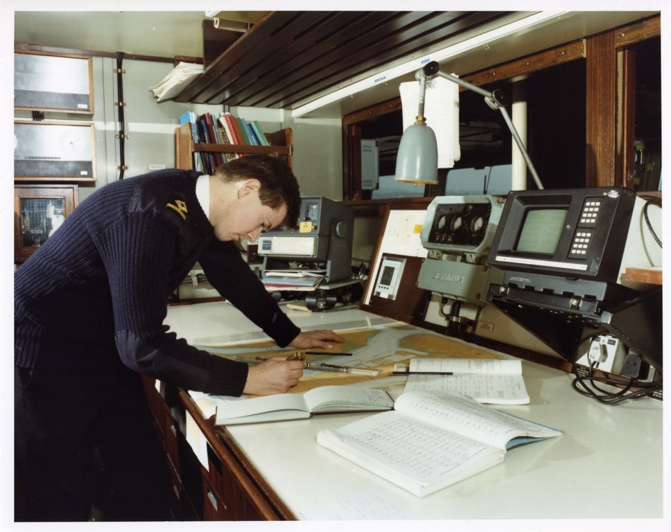 RFA FORT AUSTIN
3rd Officer planning a harbour passage, 1988.
