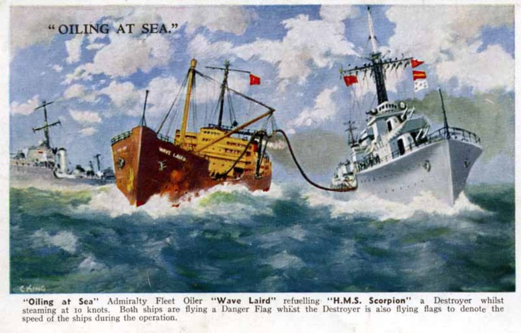 RFA WAVE LAIRD 1946-1970
Charlesworth Collection
A painting by C King reproduced as a Valentine Royal Navy series postcard.
