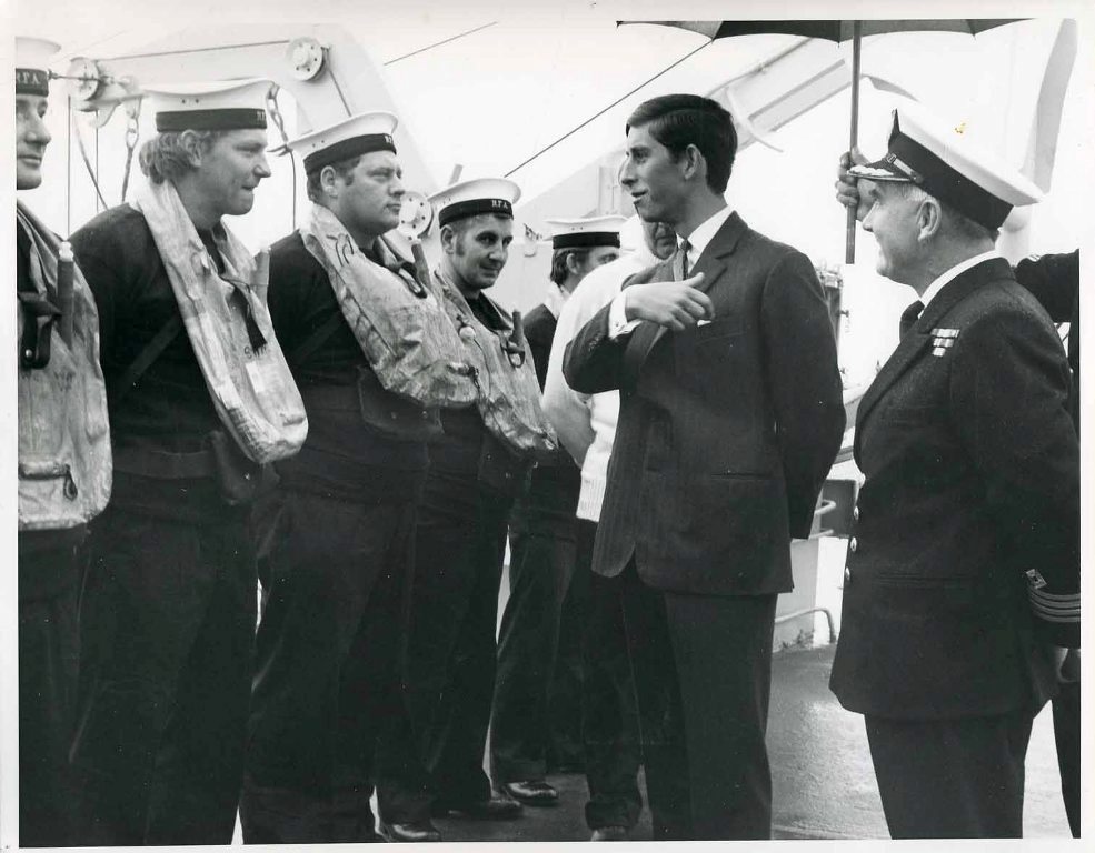 HRH Prince Charles
Visit to RFA Resource, Fleet Review, Torbay 1969.
Capt David Evans and the crash boat crew.
