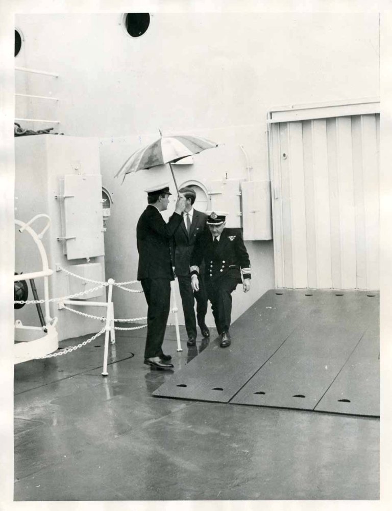 HRH Prince Charles
Visit to RFA Resource, Fleet Review, Torbay 1969.
Capt David Evans right.
