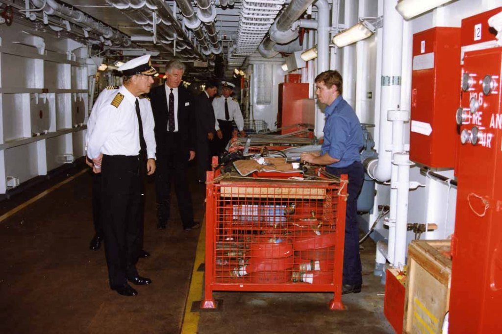 HRH Prince Philip
RFA FORT GRANGE. Trafalgar Day 1993 in the Adriatic.
Fire Chief SG1A Paul Lucas.
