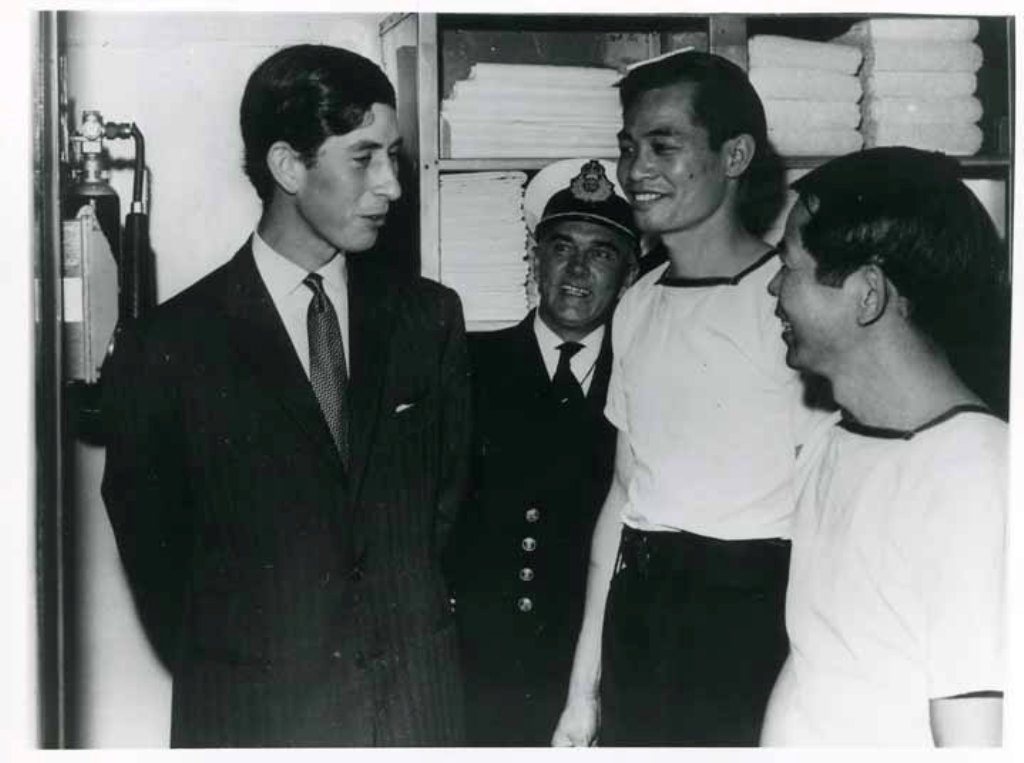 HRH Prince Charles
Visit to RFA Resource, Fleet Review, Torbay 1969.
With the Chinese Laundrymen.
