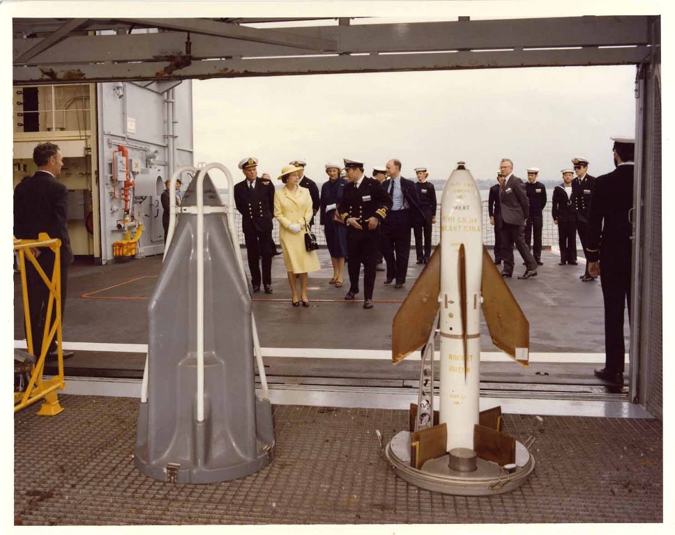 RFA FORT AUSTIN
Royal visit at Portland, June 1981.
Flight Cdr 824 NAS, Lt Cdr Thorpe.


