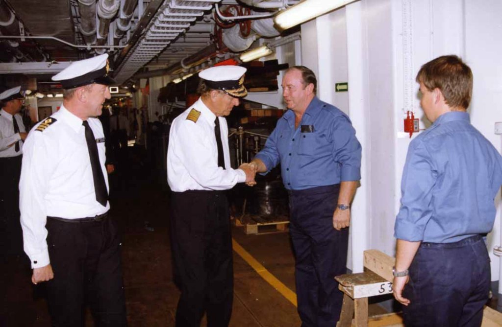 HRH Prince Philip
RFA FORT GRANGE. Trafalgar Day 1993 in the Adriatic.
Cippy.
