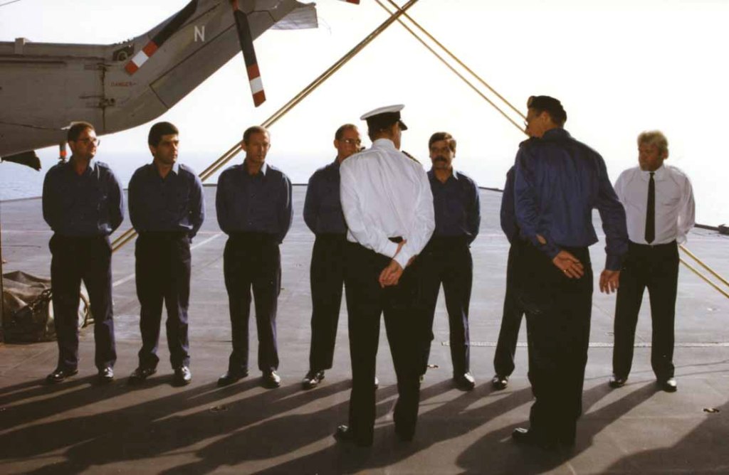 HRH Prince Philip
RFA FORT GRANGE. Trafalgar Day 1993 in the Adriatic.
Martin Toy SOGC and STO(N) Flight Deck team.
