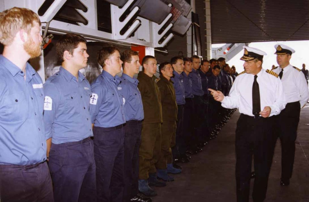 HRH Prince Philip
RFA FORT GRANGE. Trafalgar Day 1993 in the Adriatic.
814 NAS.
