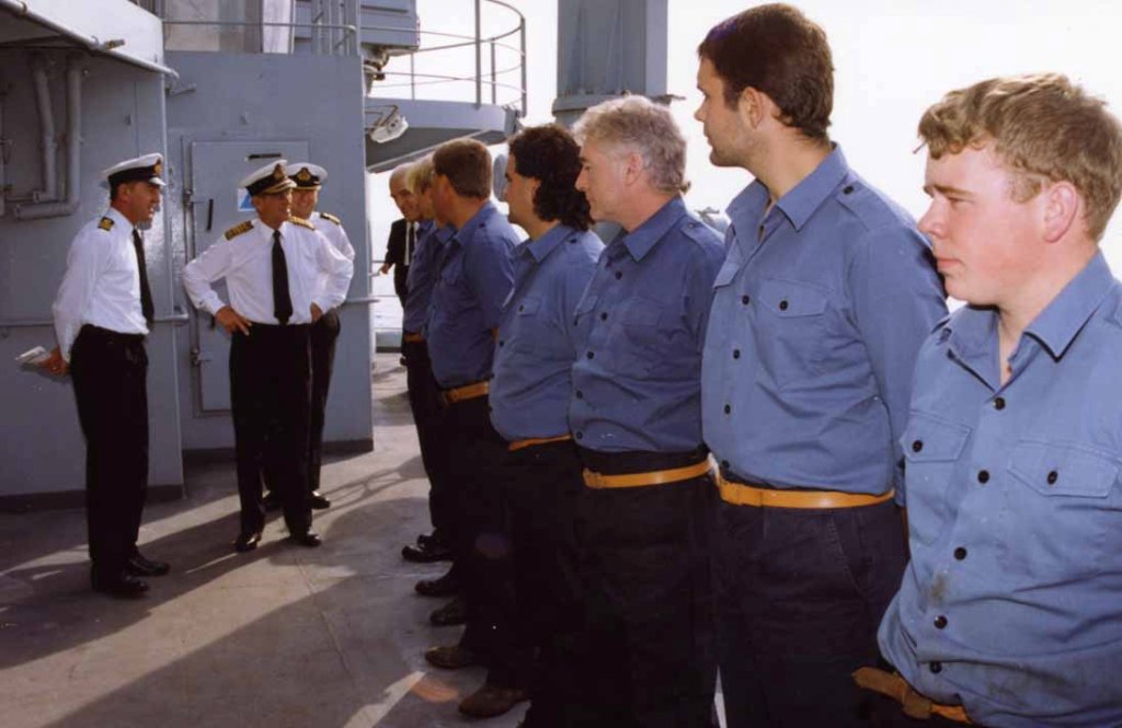 HRH Prince Philip
RFA FORT GRANGE. Trafalgar Day 1993 in the Adriatic.
Crash Boat crew.
