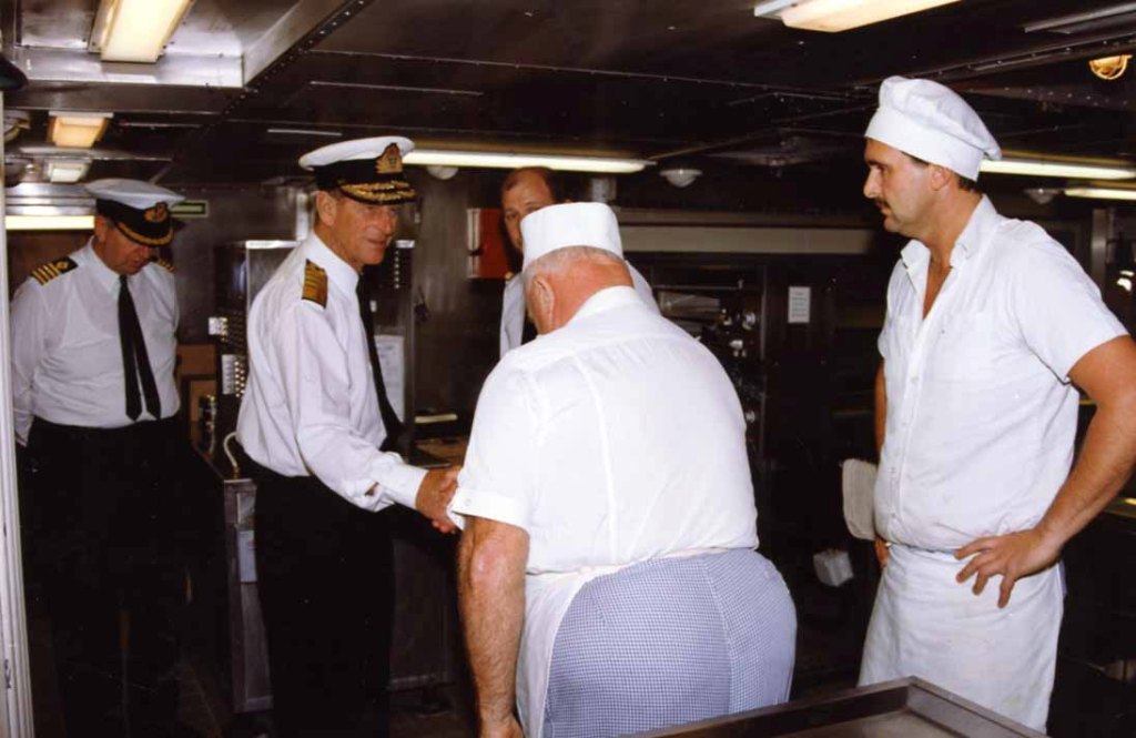 HRH Prince Philip
RFA FORT GRANGE. Trafalgar Day 1993 in the Adriatic.
Galley Staff.

