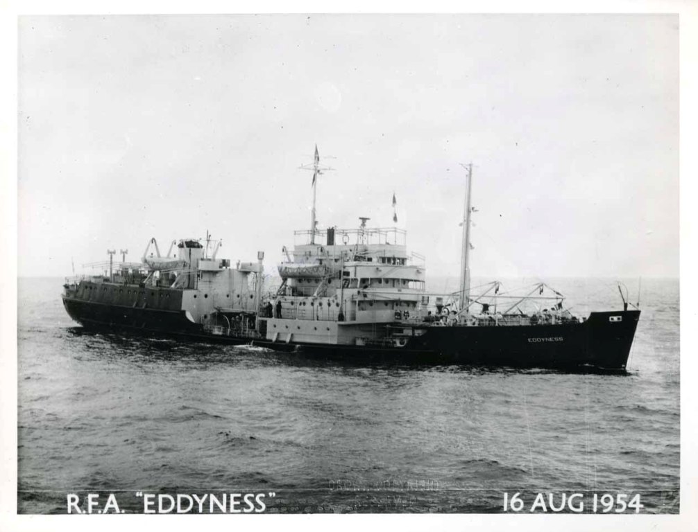 RFA EDDYNESS  1954-1970
Based mainly in the UK on harbour and coastal freighting duties. Laid up at Devonport January 1963. Broken up Valencia 1970.
Photo 1954.
