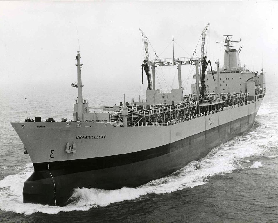RFA BRAMBLELEAF (3)  1979-2007
Launched as Hudson Deep, was registered in the name of Finance for Shipping Ltd, with managers as Jardine Matheson & Co Ltd. She was contracted for charter in February 1979 and was refitted on the Mersey for her RFA role. She entered service on 26 March 1982. In the mid-1980s she was purchased outright by the MoD and the leasing arrangement continued. Laid up at Portsmouth in 2007, two years earlier than expected. Scrapped Ghent, 2009. 
