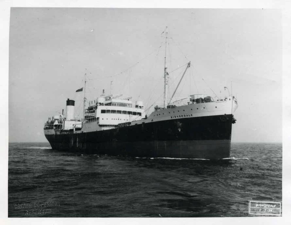 RFA BISHOPDALE  1937-1970
GRT 8406. Built Lithgows, Port Glasgow. 6 cyl B&W.
After South Atlantic duties spent most of the war in the Pacific. Damaged by several attacks including a Kamikaze at Leyte. Storage hulk at Devonport before scrapping Bilbao 1970. 
Photo 1954.
