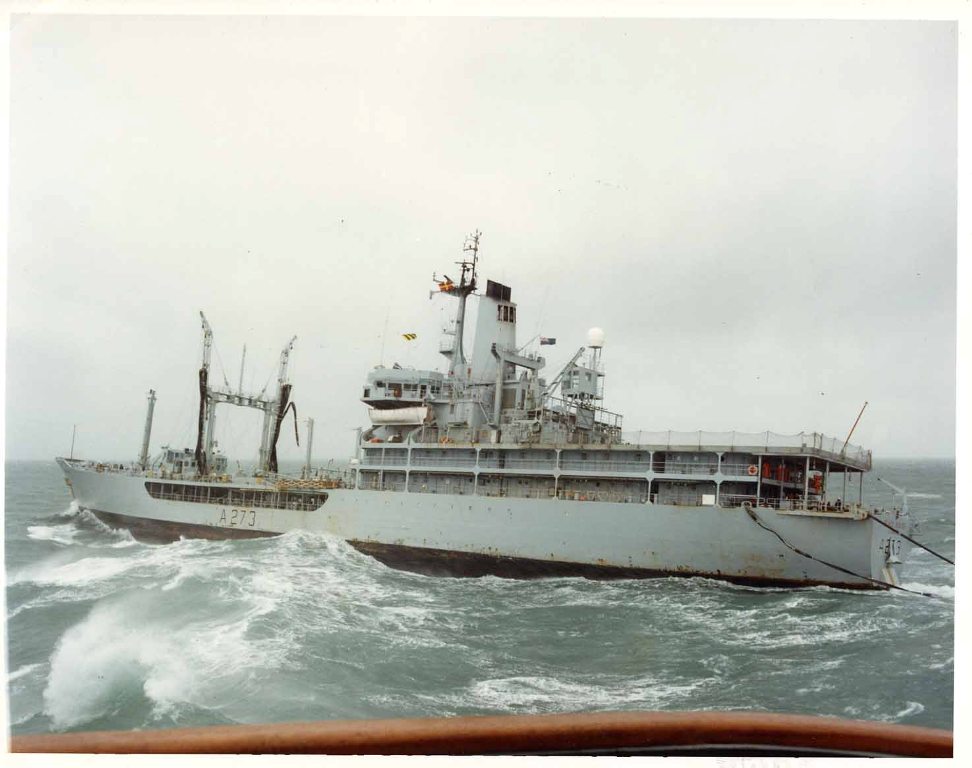 RFA BLACK ROVER  1974-
Assisted with evacuation operations from Cyprus in 1974. In 1977, she accompanied HMS Kent on a deployment through the Bosporus into the Black Sea. Sierra Leone 2001. Recent employment has been as has been APT (S) and FOST Tanker. Major refit Birkenhead 2009. 
Photo probably 1984.
