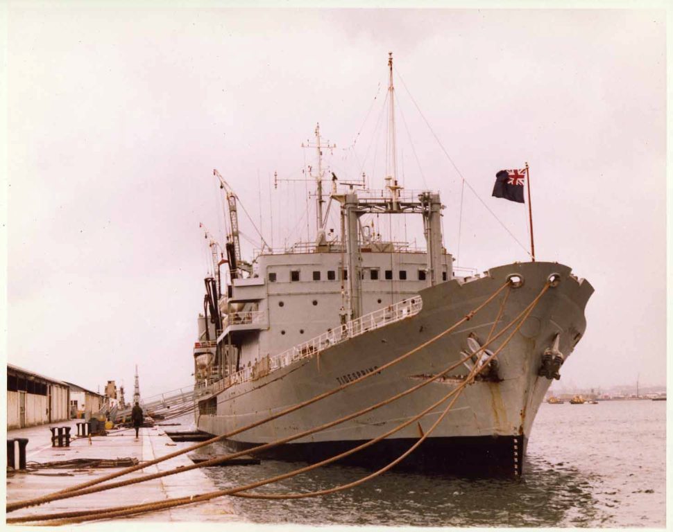 RFA TIDESPRING
Gibraltar March 1982. (Had struck seawall whilst departing).
