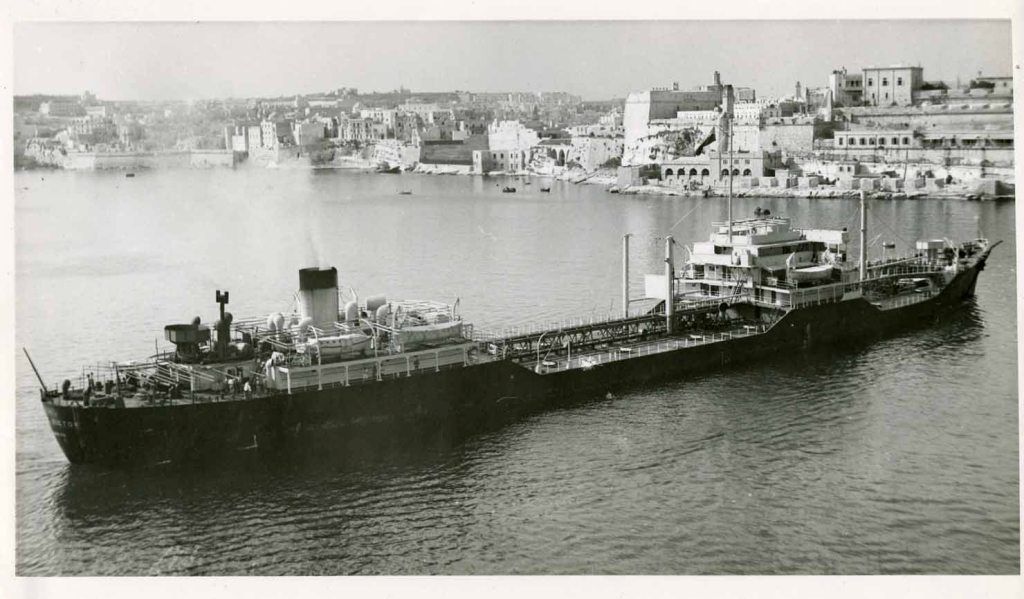 RFA WAVE VICTOR  1946-1971
Empire Bounty. Serious fire at sea 1954. First Cod War. Fuel hulk at Gan from 1960 to 1971. Towed to Singapore but reported hulked at Manila 1975. Scrapped 1981. 
Photo Malta 1950 by A&J Pavia.

