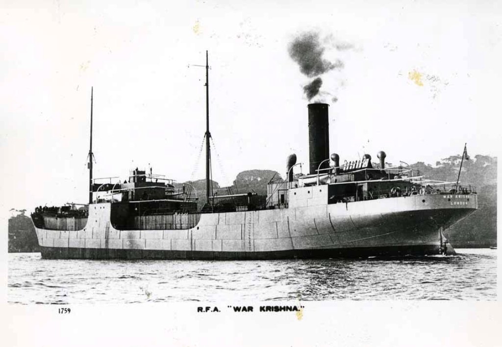 RFA WAR KRISHNA  1921-1947
GRT 5730. Built Swan Hunter 1919. Engines aft. Managed by Davies & Newman. Sold at Trinco in 1947, scrapped 1948. 
Modern copy.
