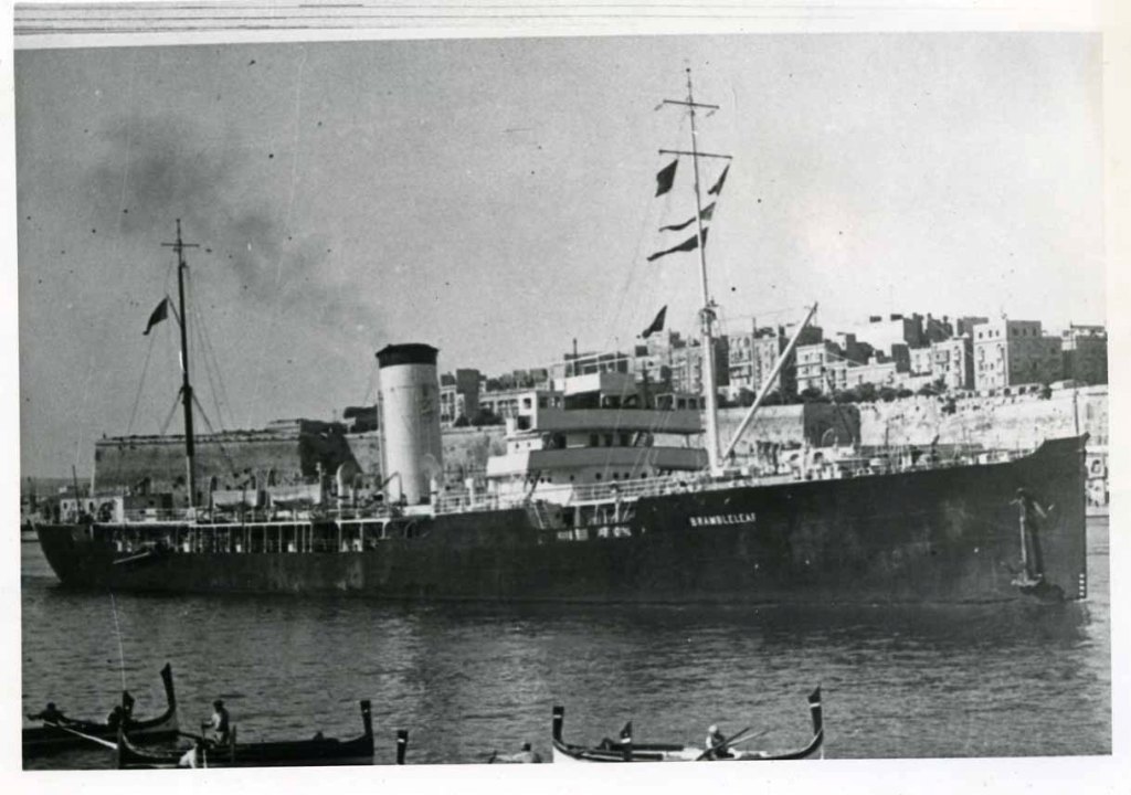 RFA BRAMBLELEAF (1)  1917-1946
GRT 5912. Built Russell Port Glasgow. Atlantic convoys 1917-18. Dardanelles 1919-22. Reserve at Gib until 1925, thence Med Fleet at Malta with Maltese crew, until torpedoed 9 June 1942 en route Tobruk. (Jubilee Review 1935).
Towed to Alexandria, partially repaired as static fuelling hulk. Scrapped 1947. 
Photo 1938 by A&J Pavia, Malta.
